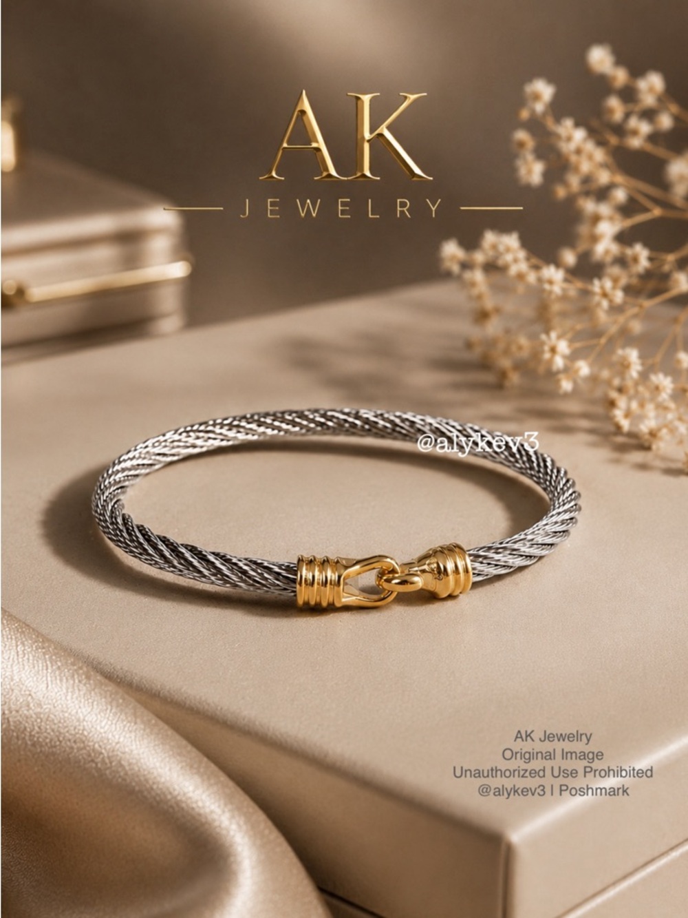 💎Luxury Twisted Cable Bracelet –Silver & Gold Tone with Hook Clasp | AK Jewelry™
